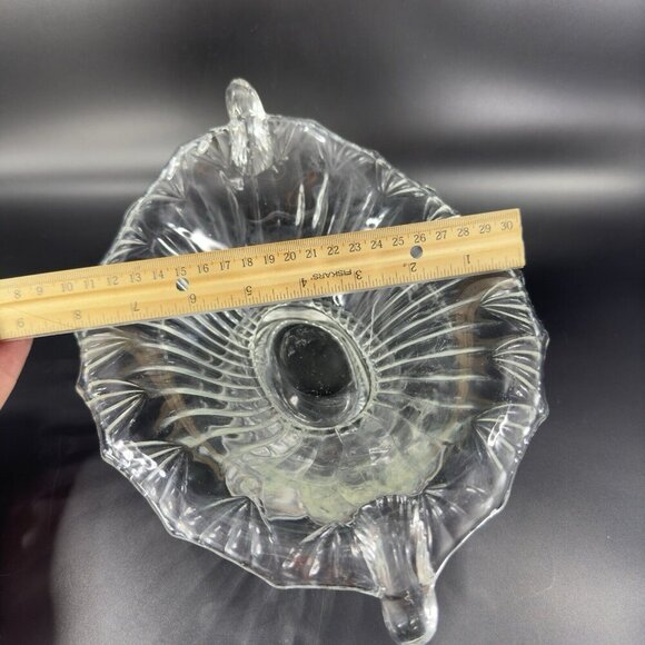 Antique Lilypad Leaf Shaped Clear Centerpiece Glass Bowl Dish Footed Glass Decor - Picture 6 of 16